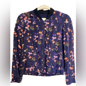 Rebecca Taylor 100% Silk Fireworks Floral Bomber Jacket Size 0